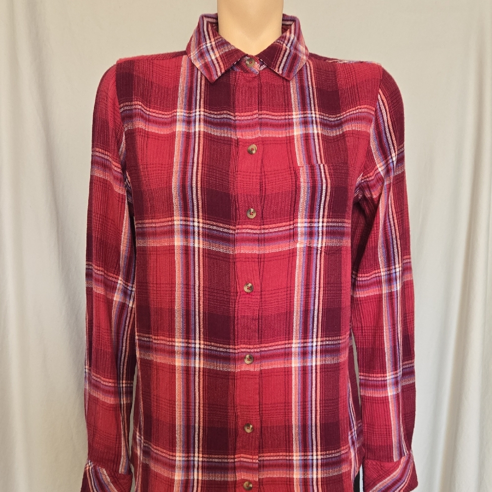 Woman's Wine Multi Plaid Shirt